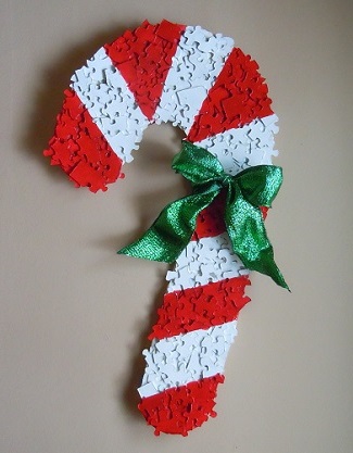 candy cane made from recycled puzzle pieces