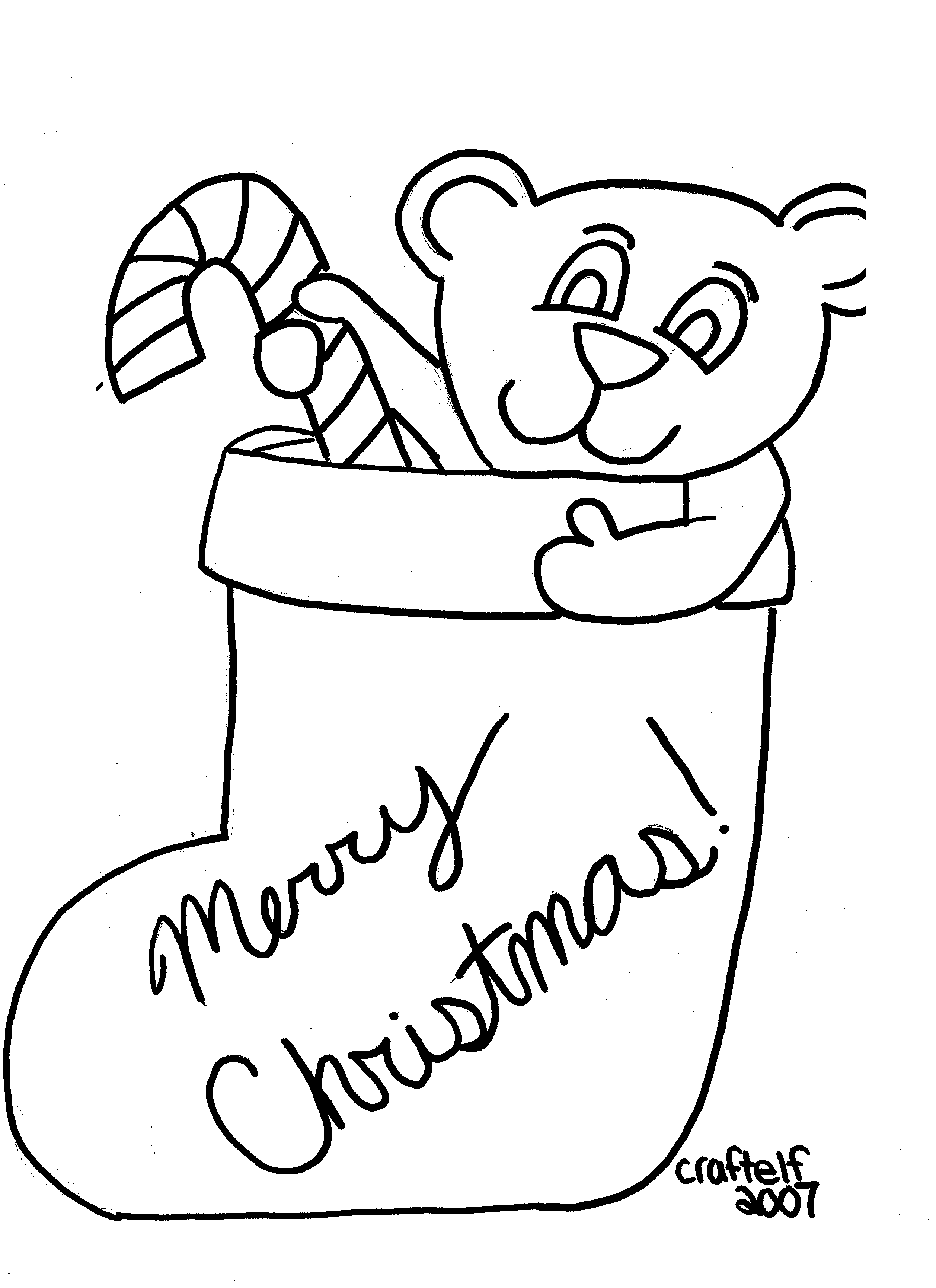 free coloring page - Christmas stocking with teddy bear