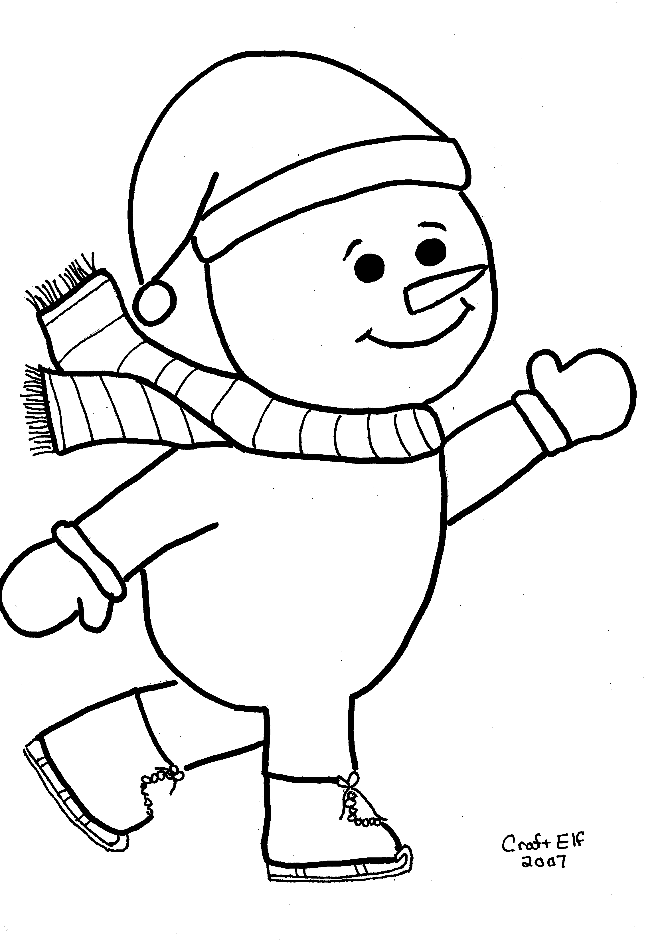 Free skating snowman coloring page