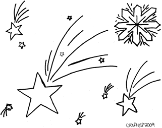 free witer coloring page - stars and snowflakes in the sky