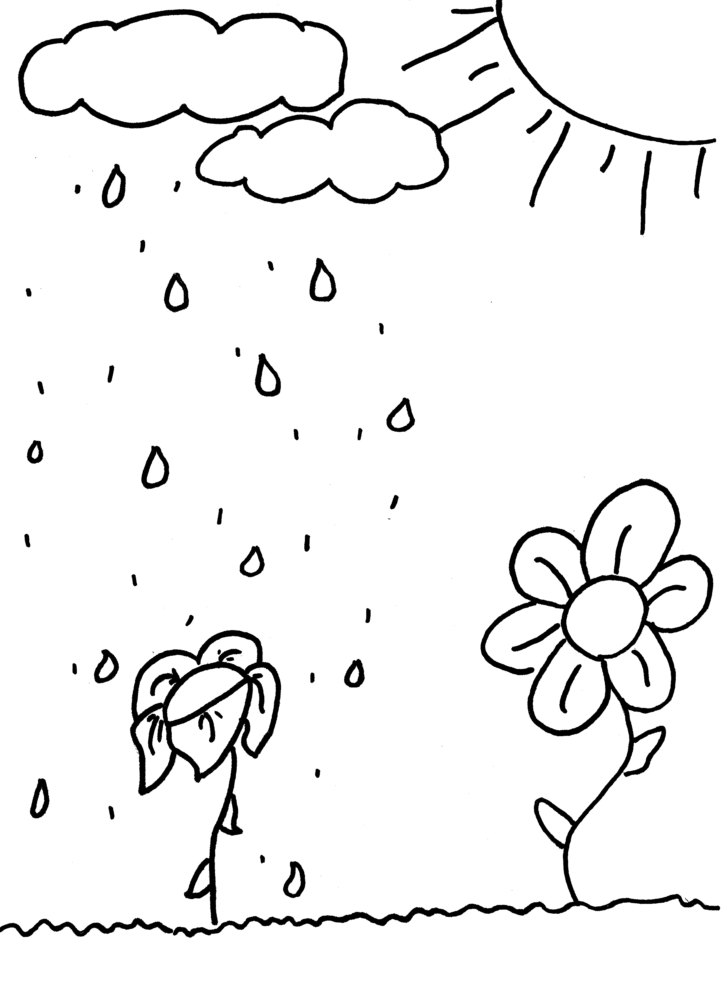Free coloring page sun shower with flowers