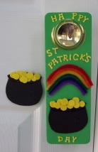 St. Patrick's day kids craft from craft foam door hanger and refrigerator magent