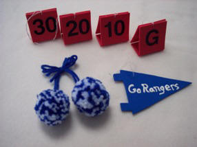 Fee Christmas craft instructions for football ornaments including pompoms, penant, and yardage markers